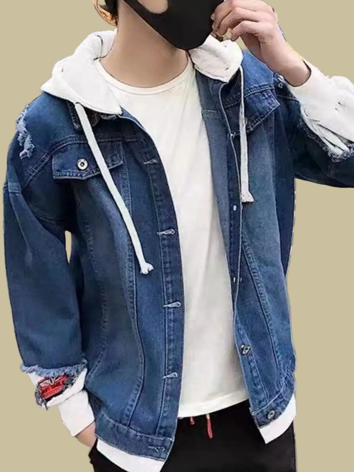 REBEL LAYERED - Distressed Patchwork Hooded Denim Jacket