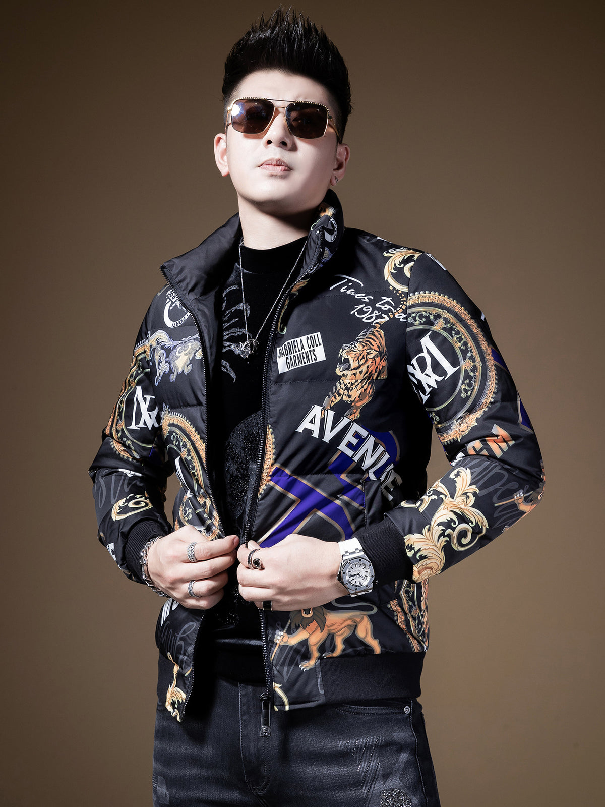BM fashion print European station winter clothing European tide brand down jacket men's high-end thick coat men's winter warm