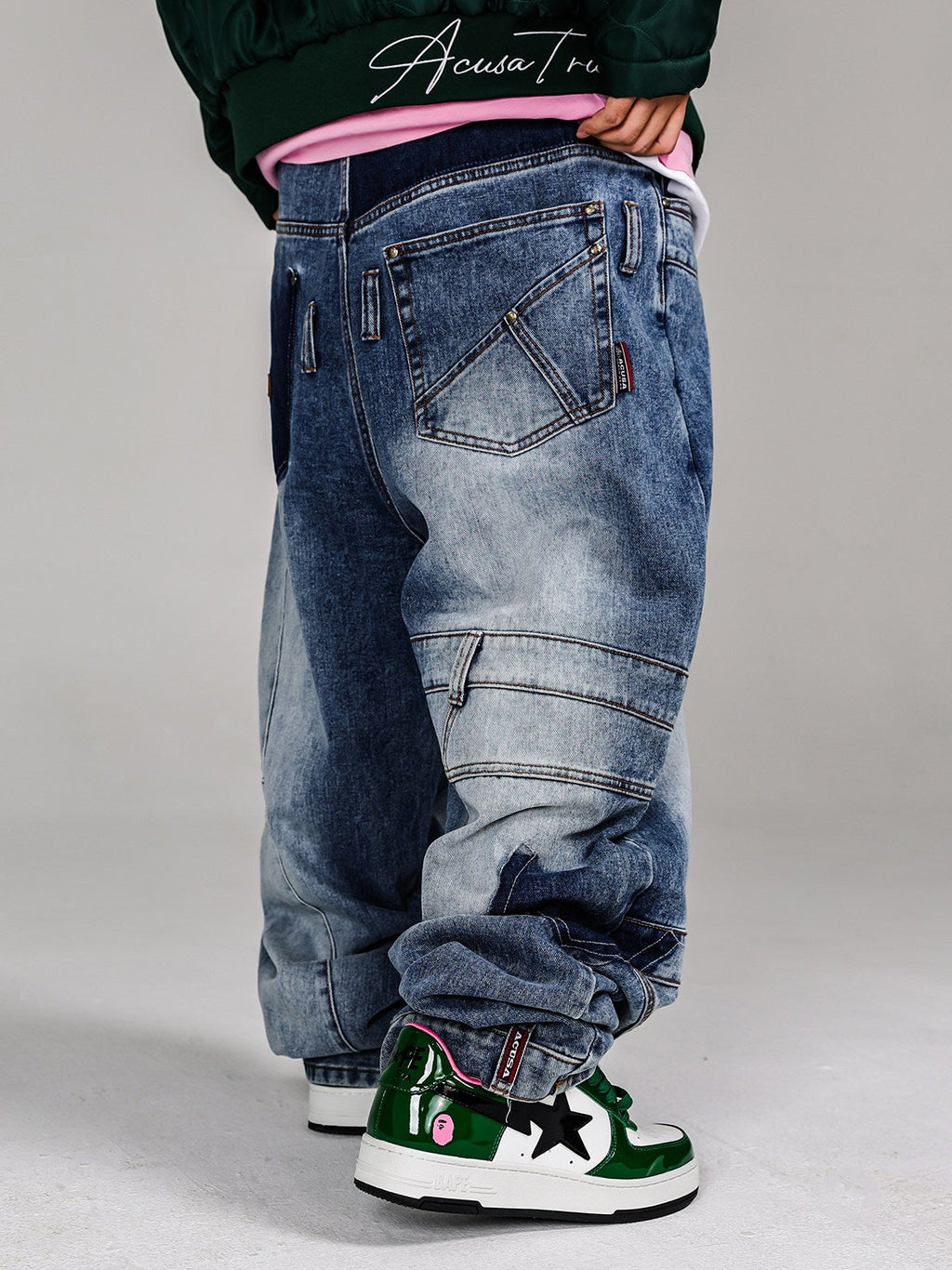 BANGER - ACUSA JEANS Dislocation Deconstruction Splicing Washed Drop Denim Pants Millennium Retro American Street Plus Size