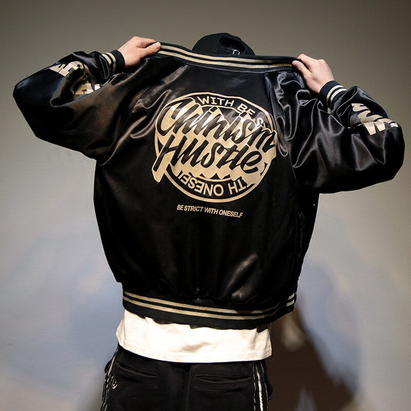 Jacket men's spring and autumn loose baseball uniforms, men's design sense, niche trendy brand trend bomber jacket, fried street ruffian