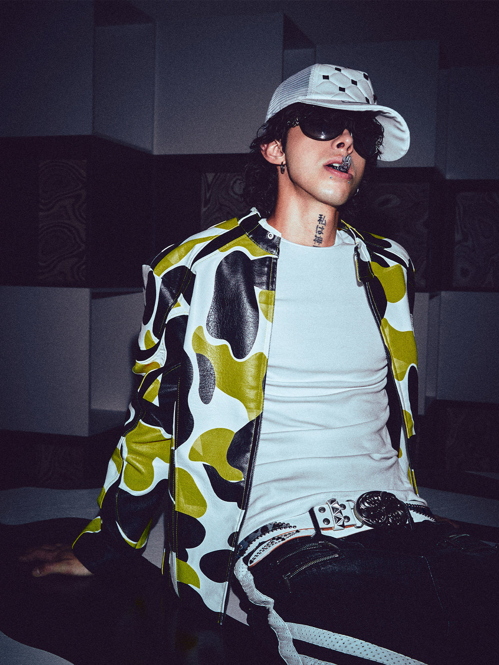 DND4DES Original Camouflage Star Print Jacket for Men, Street Hip-Hop Biker Crew Neck Zip-Up Jacket, Leather Jacket