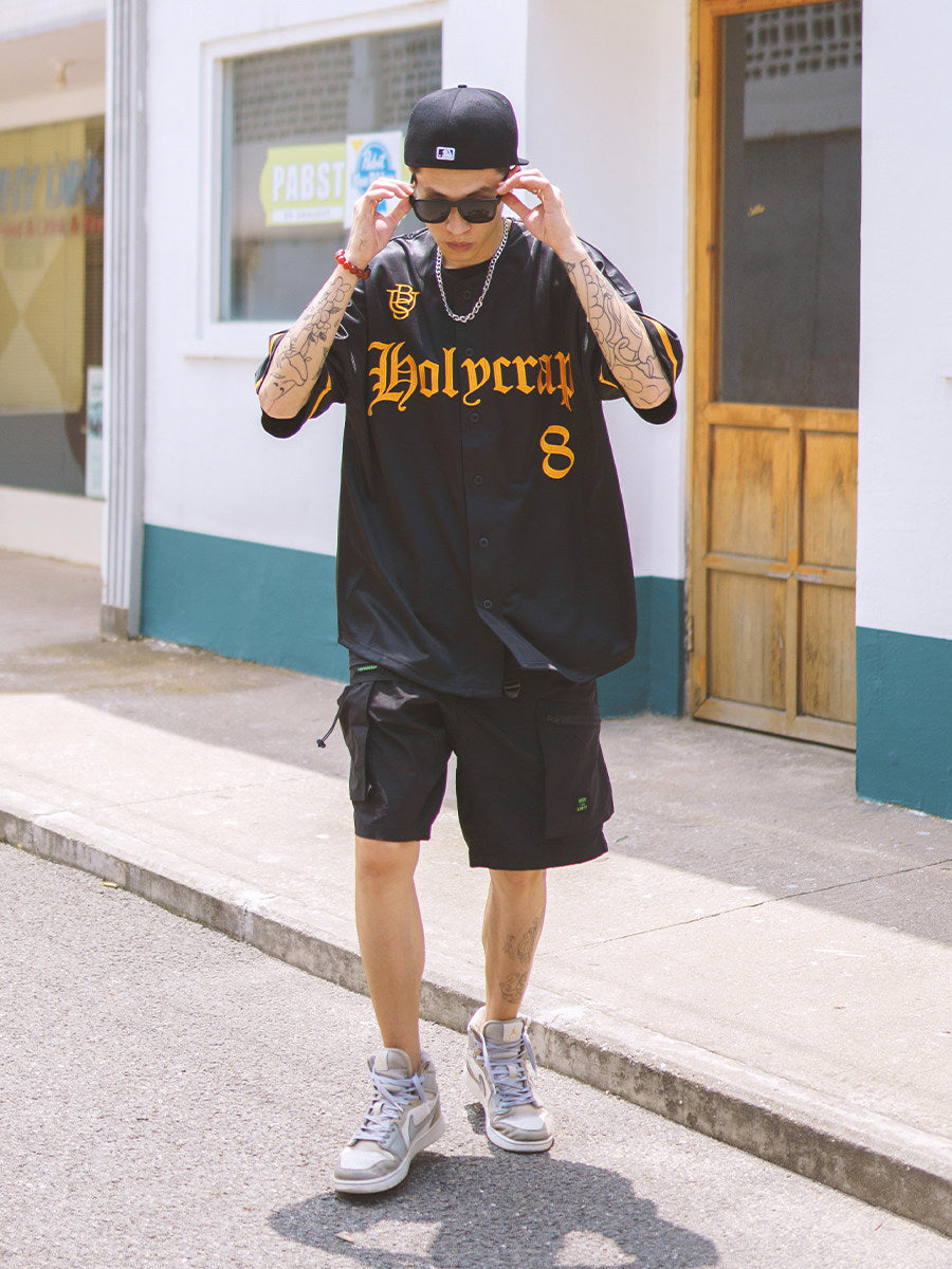Holycrap Hip Hop Cardigan Jersey Short Sleeve Doberman Pinscher Embroidered Mercerized Baseball Half Sleeve Hip Hop West Coast T-Shirt