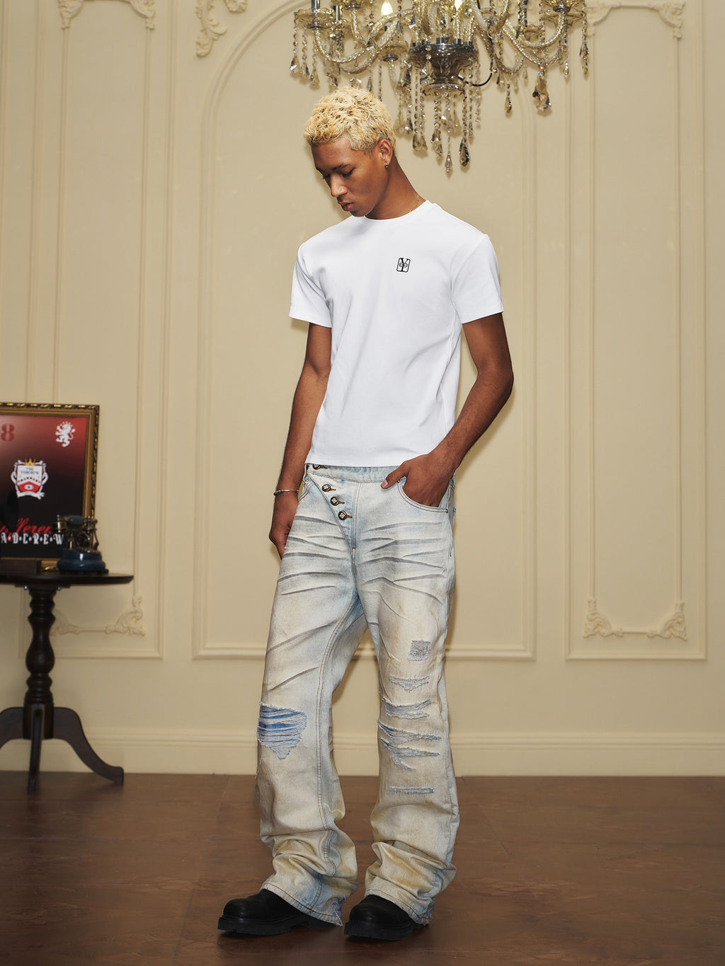 [Liu Ye's style] YADcrew retro ripped washed wide-leg jeans for men, loose and slimming high street pants