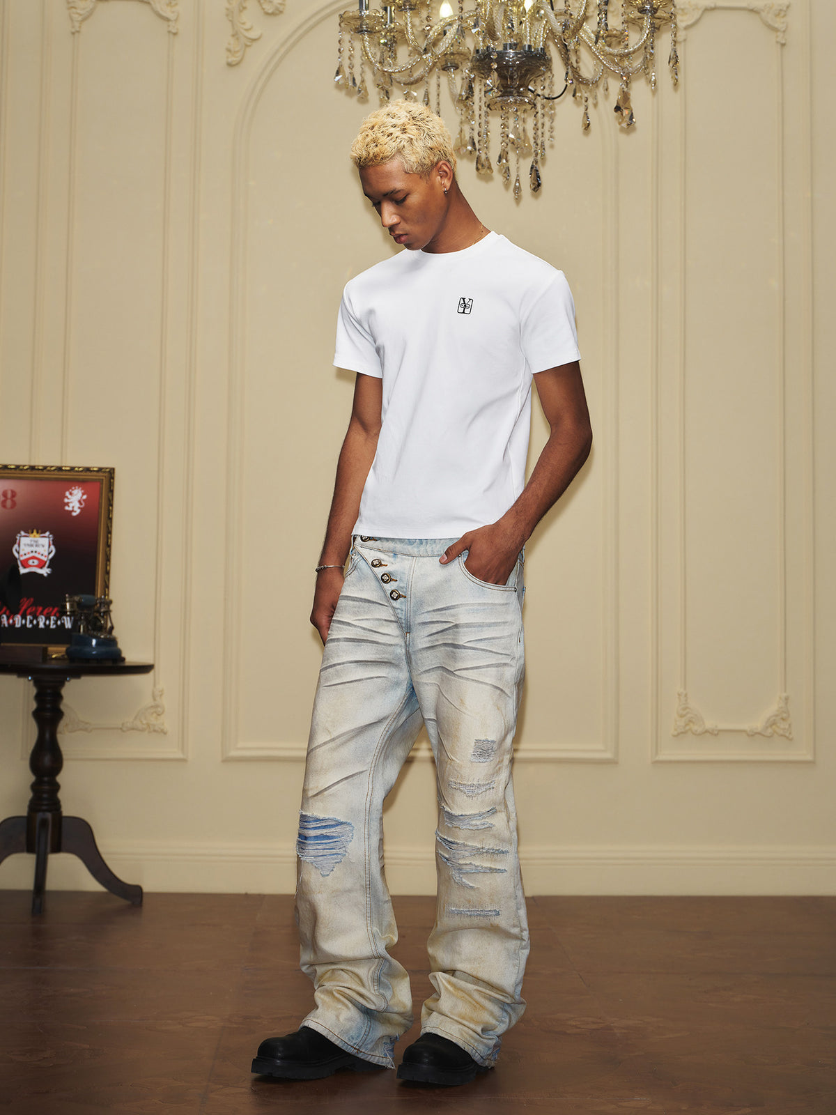 [Liu Ye's style] YADcrew retro ripped washed wide-leg jeans for men, loose and slimming high street pants