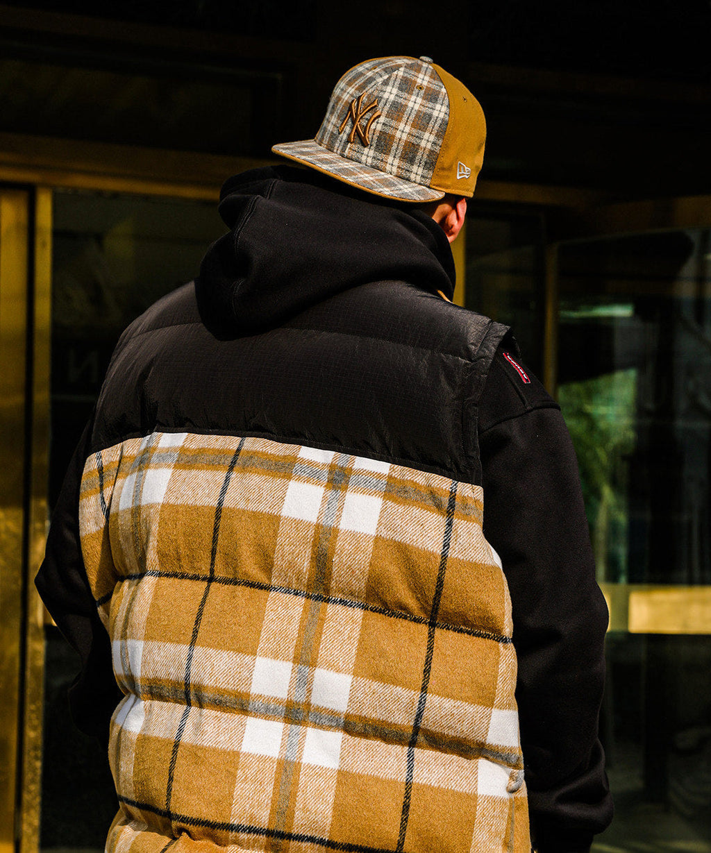 ACUSA retro hip-hop street woolen plaid color-block thickened padded heavy windproof and cold-proof vest for autumn and winter men