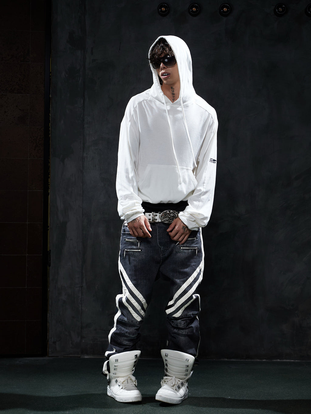 DND4DES Retro vintage functional denim pants, American street hip-hop patchwork slim motorcycle pants