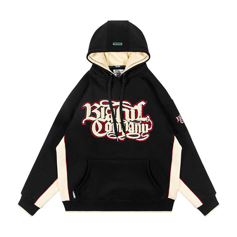 BLACUL Flower Body Word Color Block Fleece Sweatshirt Men's Loose Fat American Street Hip Hop Hoodie Jacket Autumn and Winter