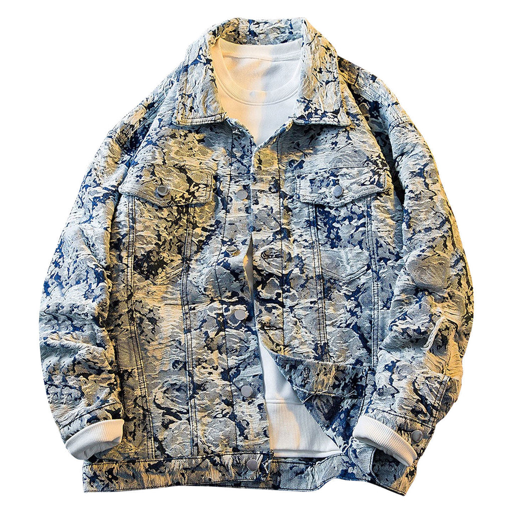 MUSONMU Embroidered Denim Jacket for Men, Spring/Autumn New Trendy Brand Loose Casual Trendy Denim Shirt Jacket for Men