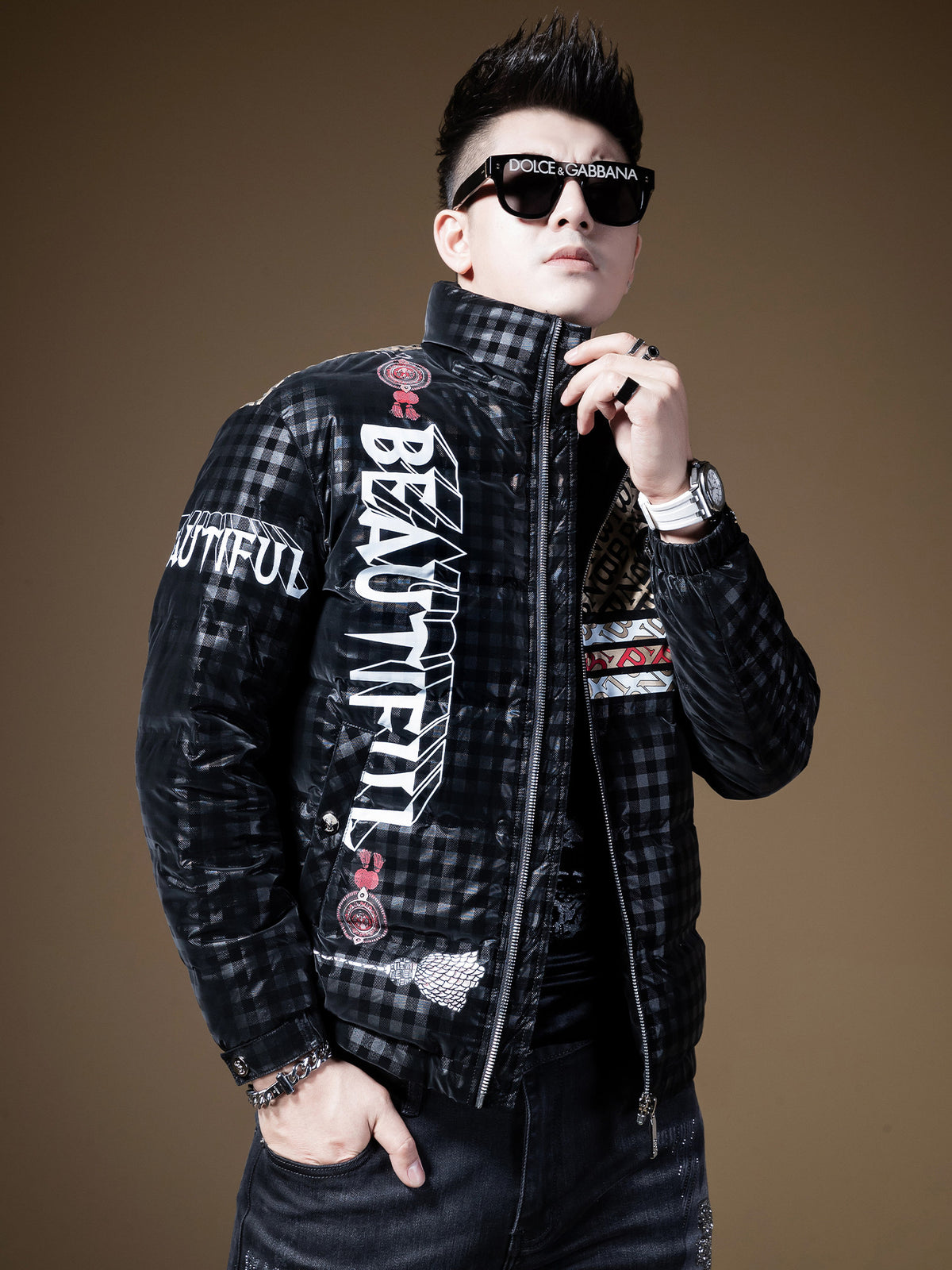 FOLLOW ME - Printed Puffer Jacket White Duck Down LIMITED EDITION