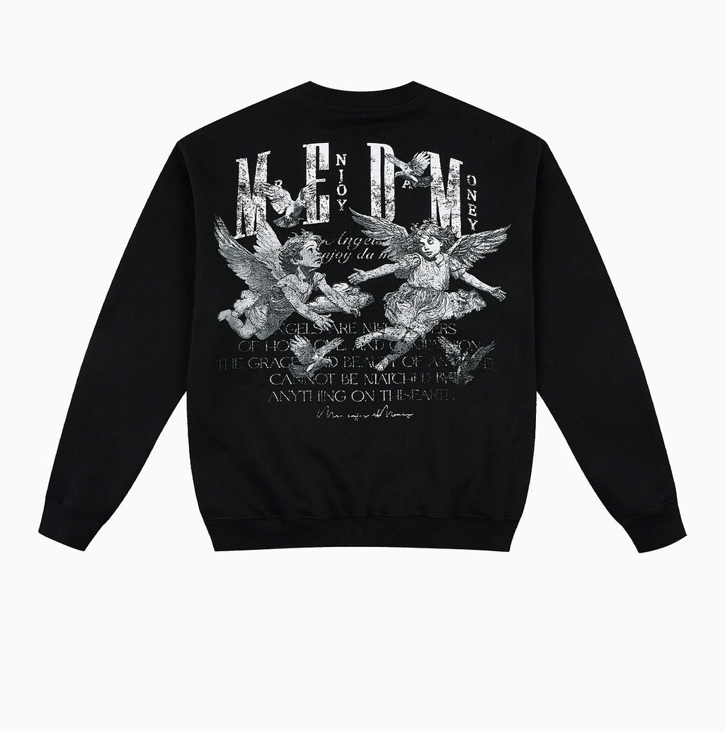 MEDM Personalized Angel Letter Print Applique Casual Crew Neck Fleece Sweatshirt American Couple Pullover Top Autumn