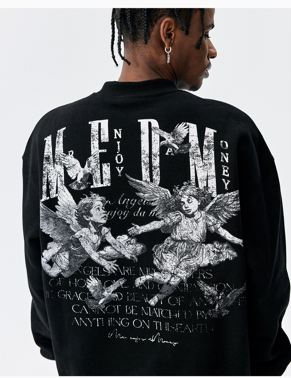 MEDM Personalized Angel Letter Print Applique Casual Crew Neck Fleece Sweatshirt American Couple Pullover Top Autumn