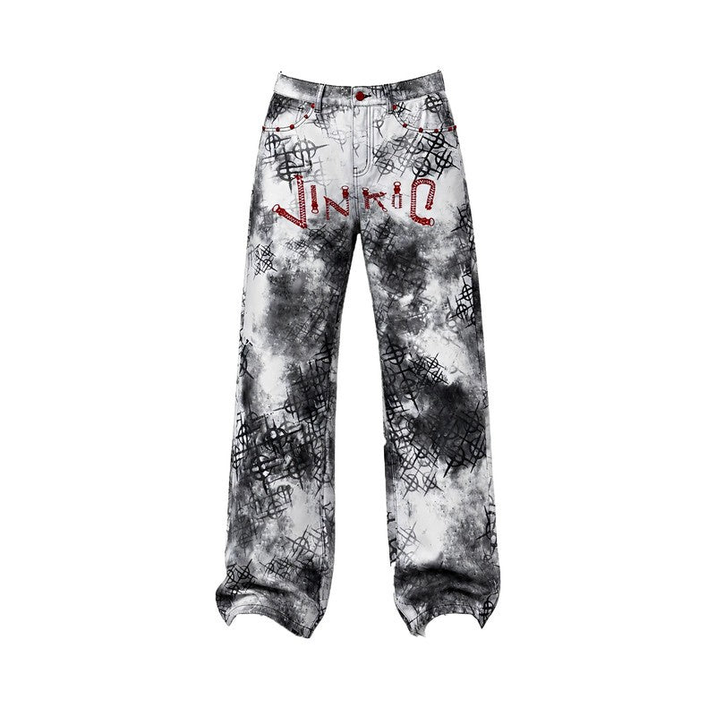 Vinkid x DETW collaboration Evil Lover jeans versatile and unique trendy niche loose pants