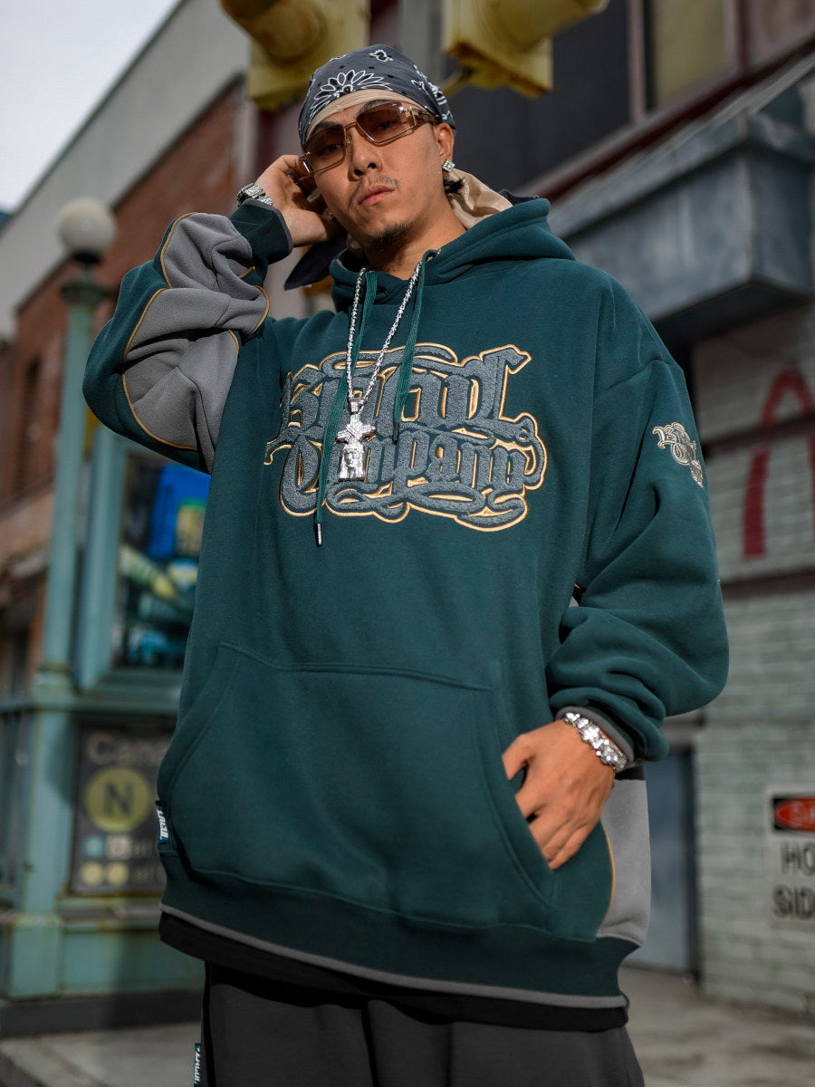 BLACUL Flower Body Word Color Block Fleece Sweatshirt Men's Loose Fat American Street Hip Hop Hoodie Jacket Autumn and Winter