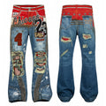 DND4DES Wang Sulong's original American 3D printed leopard print ripped straight bootcut jeans and trousers