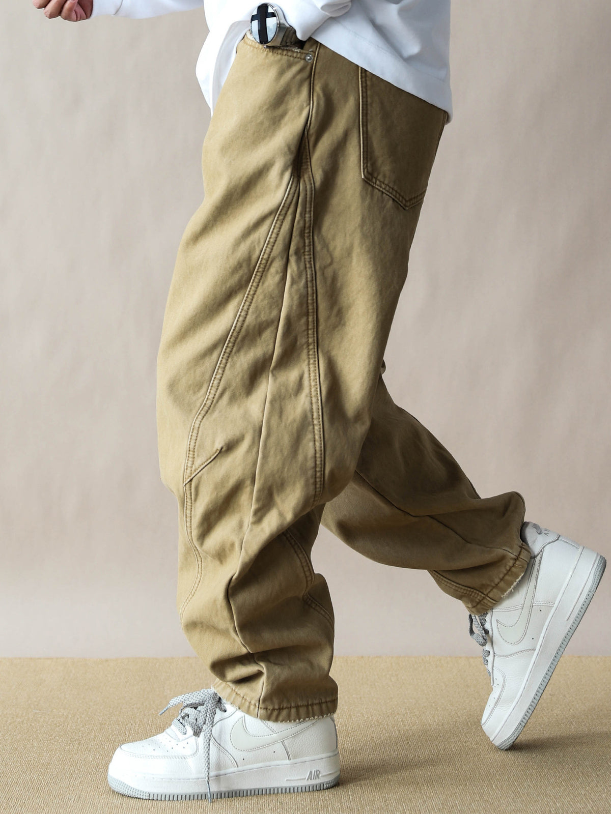 Fleece-lined thickened vintage American loose straight-leg pants for men, khaki casual pants, 2026 new work pants