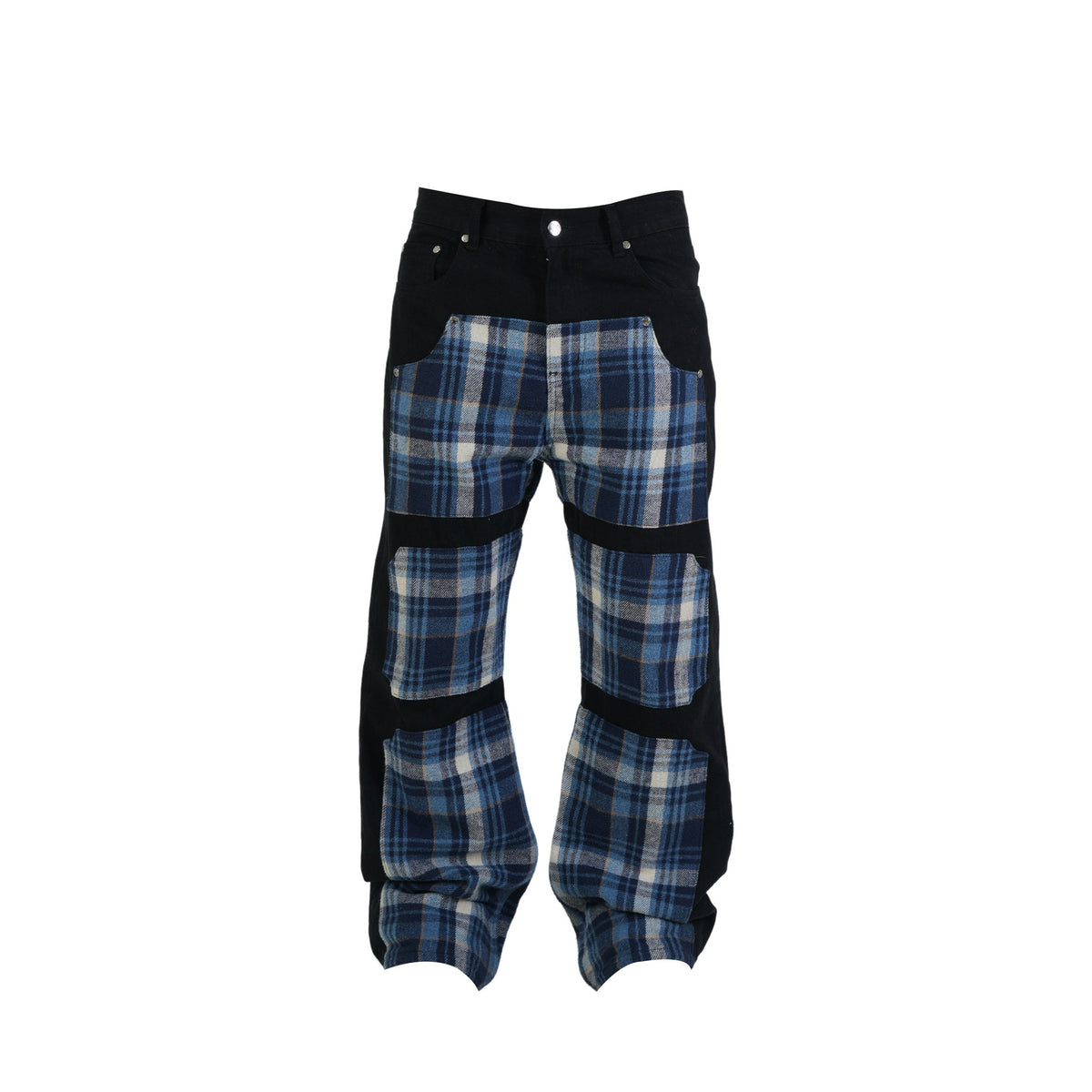 Vinkid (ladder) plaid patchwork jeans American trend niche designer national trend versatile trousers