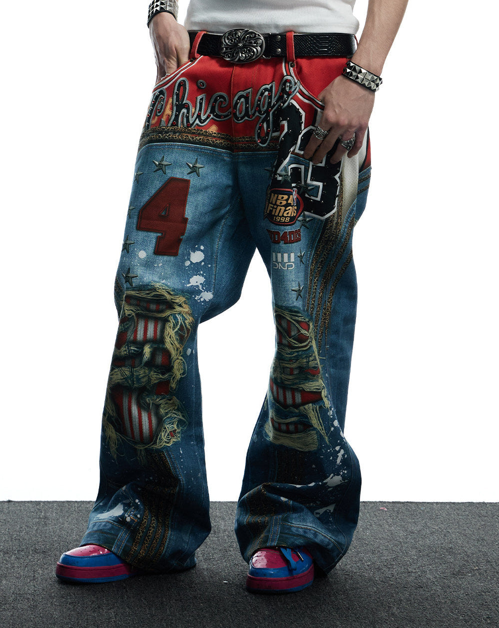 DND4DES 3D printed ripped straight bootcut jeans