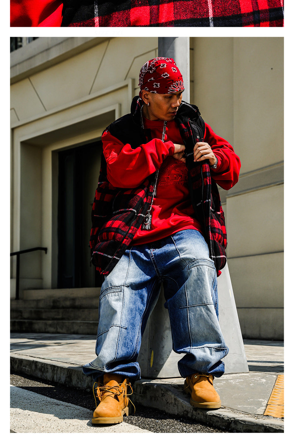 ACUSA retro hip-hop street woolen plaid color-block thickened padded heavy windproof and cold-proof vest for autumn and winter men