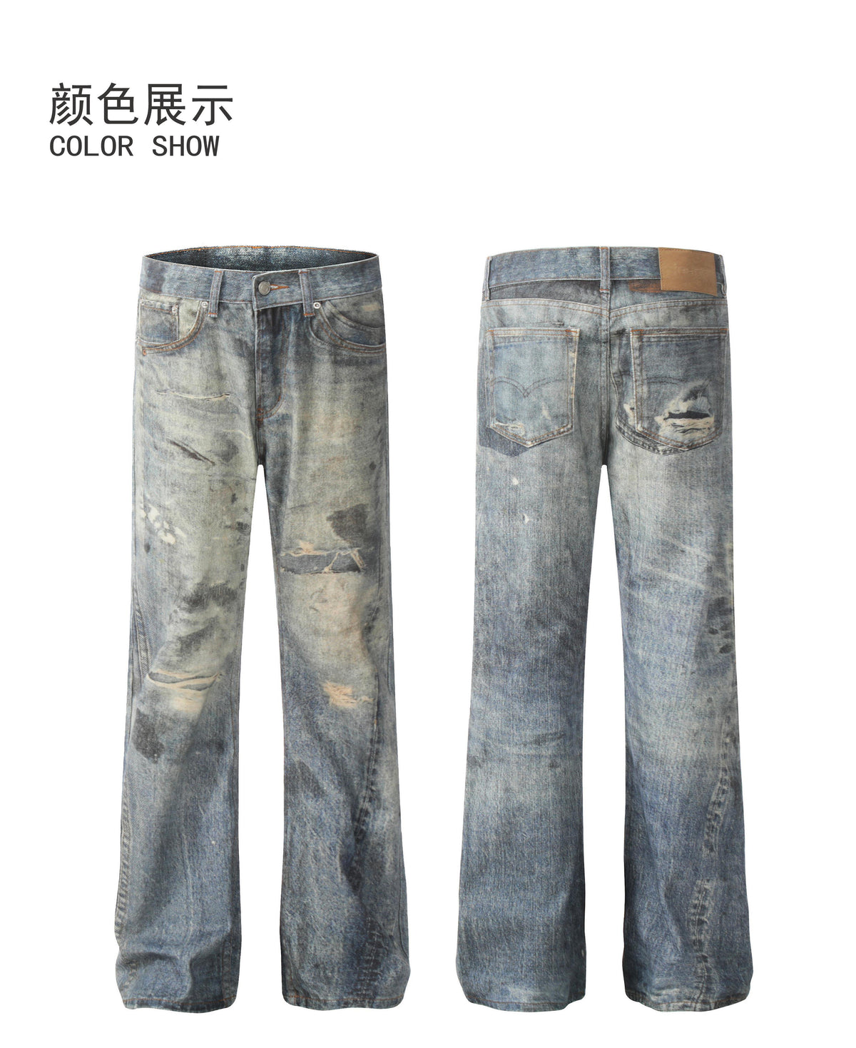 BLOOD RULE [3D printing] vintage American print dirty dye slime cleanfit trendy men's and women's jeans