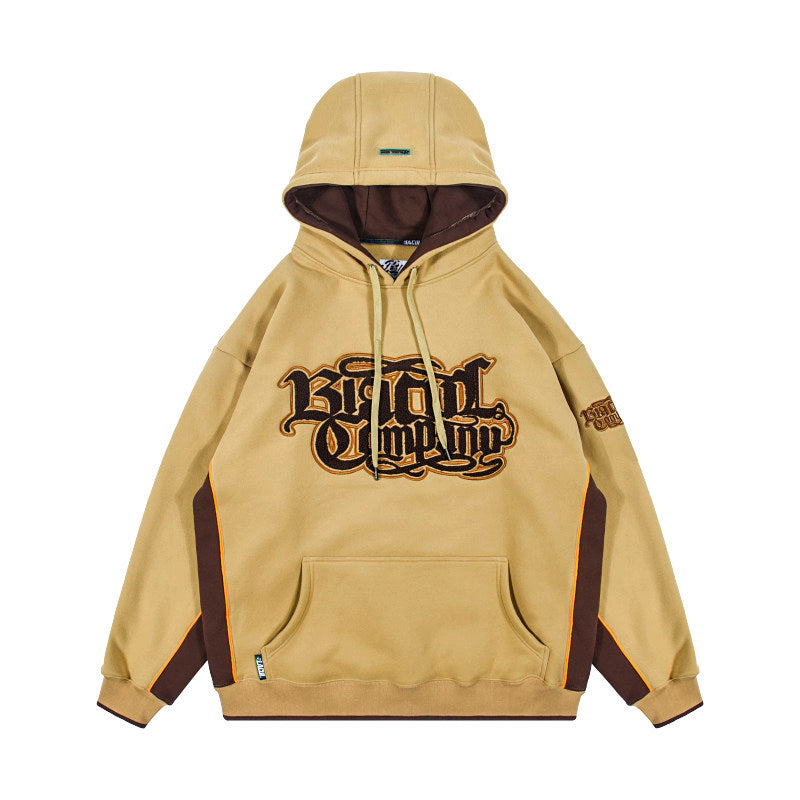BLACUL Flower Body Word Color Block Fleece Sweatshirt Men's Loose Fat American Street Hip Hop Hoodie Jacket Autumn and Winter