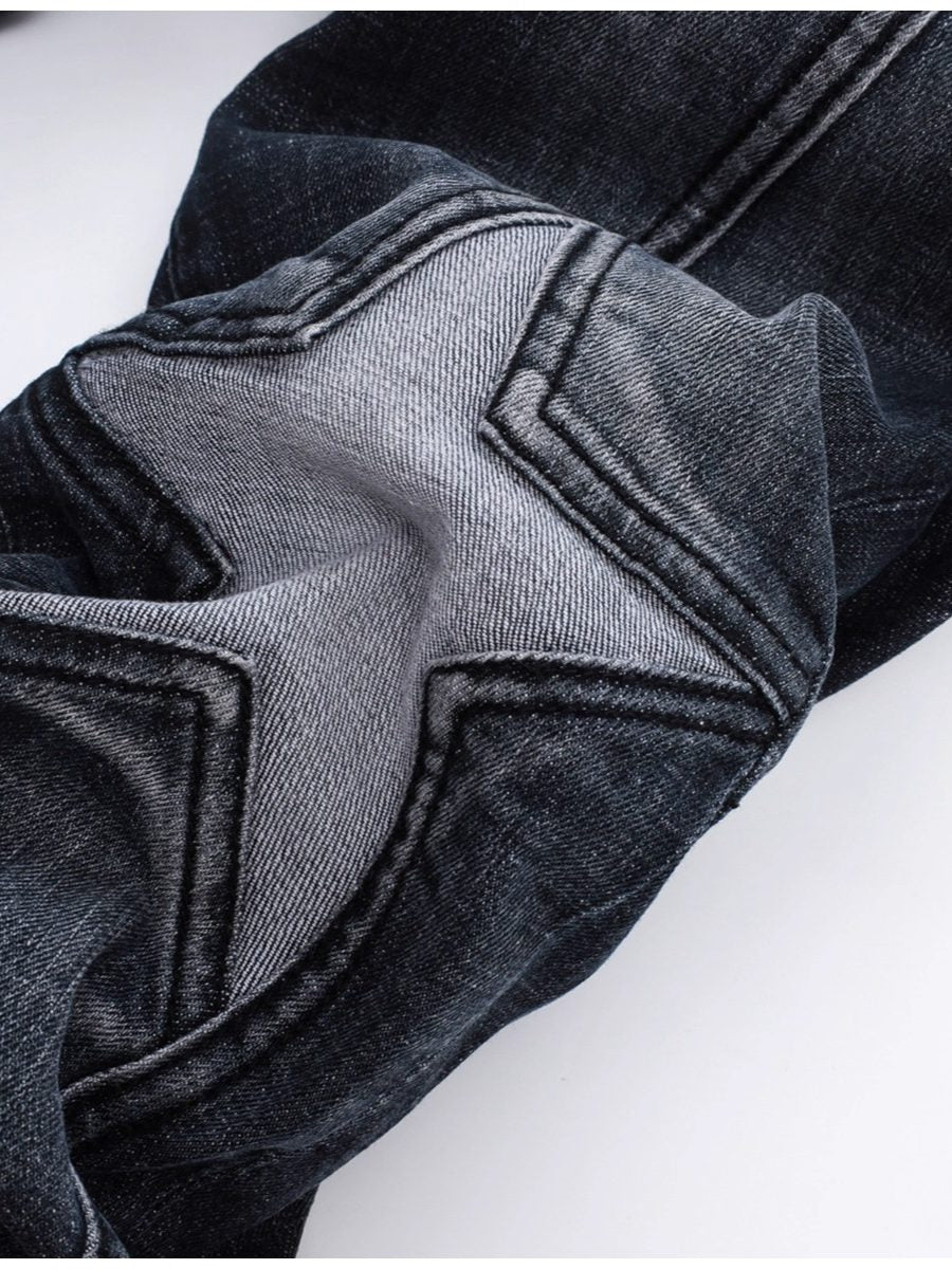 D Jeans Skinny Ripped Jeans American High Street Star Patch Slim Fit Men's Pants Jeans