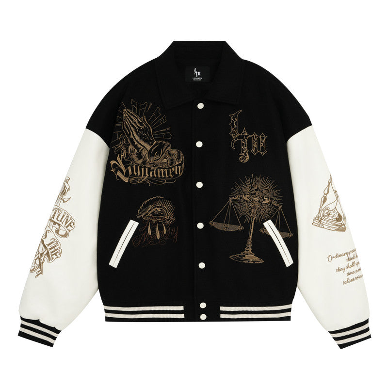 Lujiamen thickened baseball jacket for men, autumn heavy-duty sports jacket, loose plus-size warm cotton jacket, fashionable men's wear