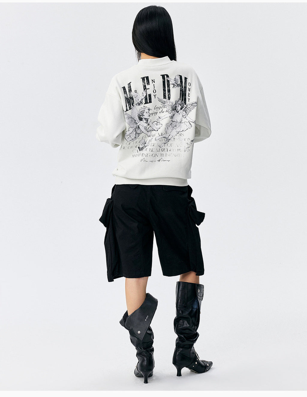 MEDM Personalized Angel Letter Print Applique Casual Crew Neck Fleece Sweatshirt American Couple Pullover Top Autumn