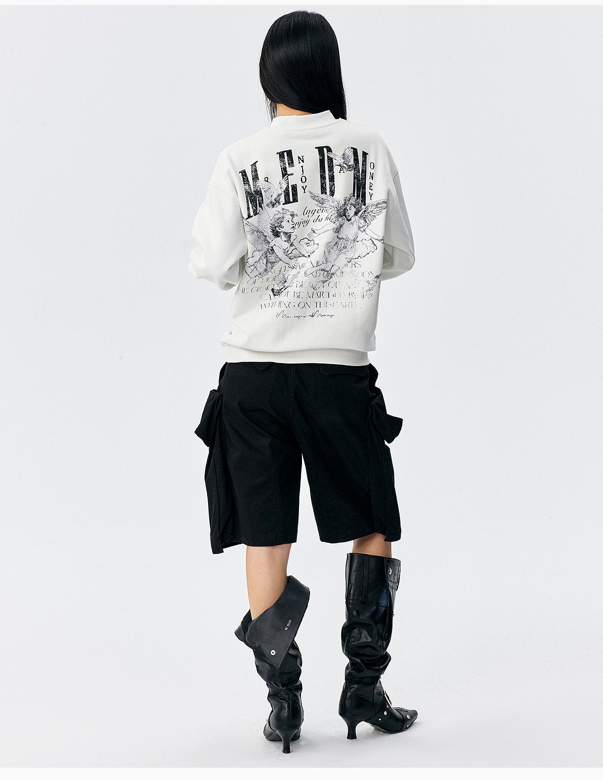 MEDM Personalized Angel Letter Print Applique Casual Crew Neck Fleece Sweatshirt American Couple Pullover Top Autumn