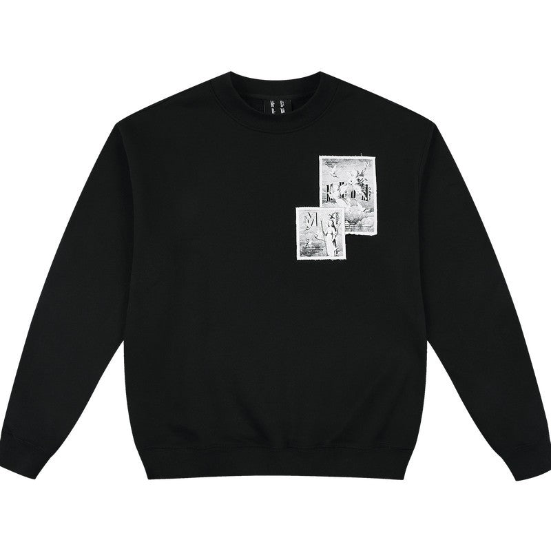 MEDM Personalized Angel Letter Print Applique Casual Crew Neck Fleece Sweatshirt American Couple Pullover Top Autumn
