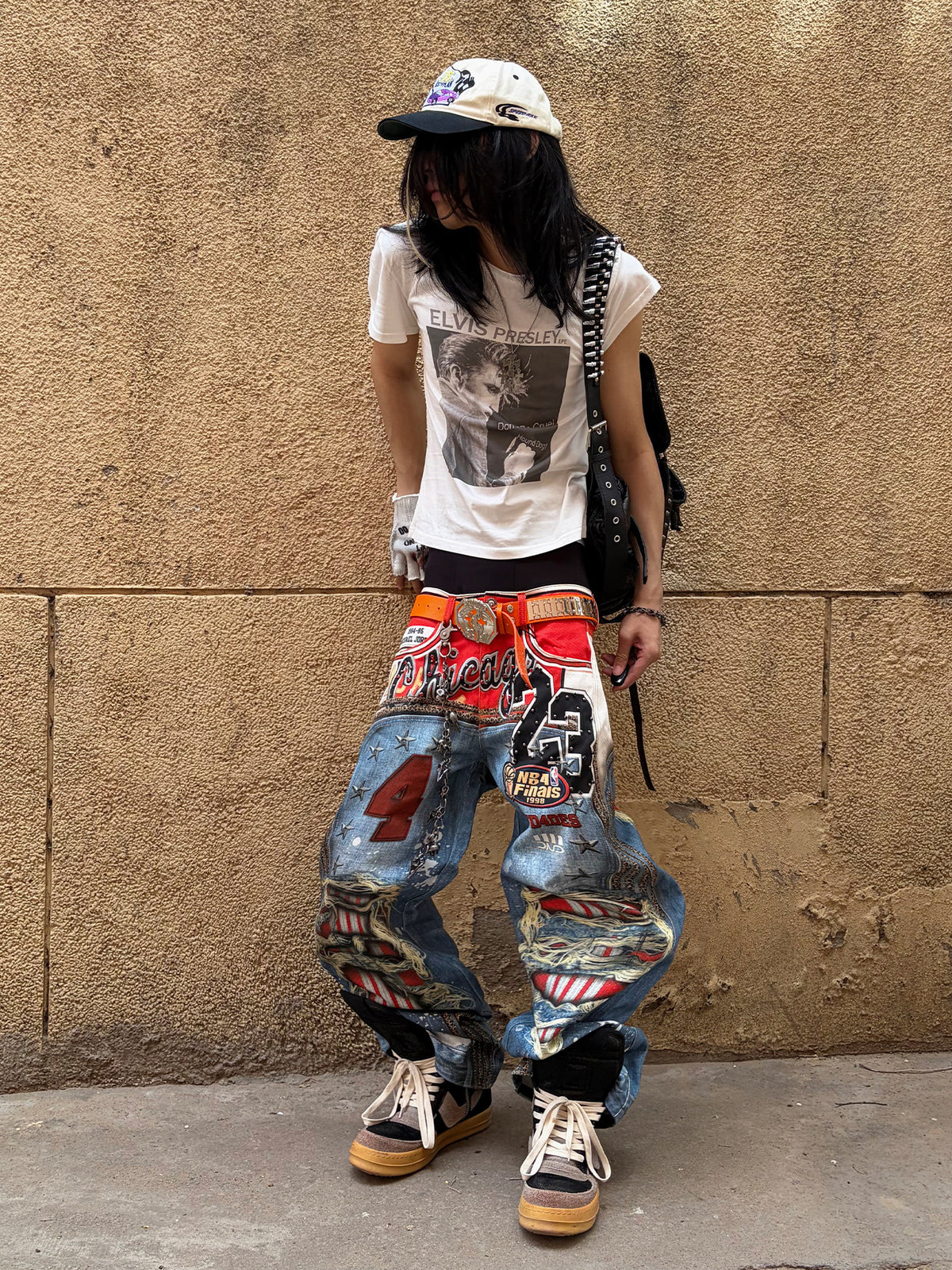 DND4DES Wang Sulong's original American 3D printed leopard print ripped straight bootcut jeans and trousers