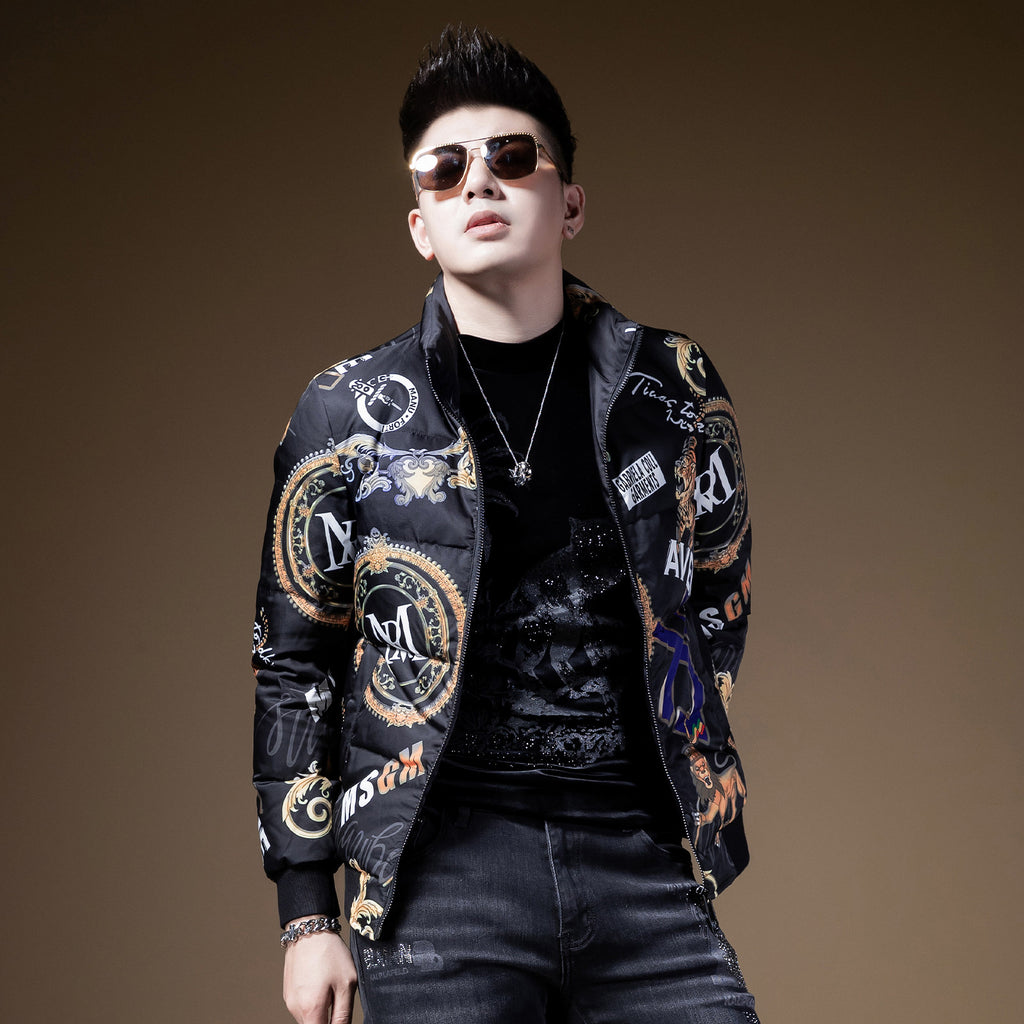 BM fashion print European station winter clothing European tide brand down jacket men's high-end thick coat men's winter warm