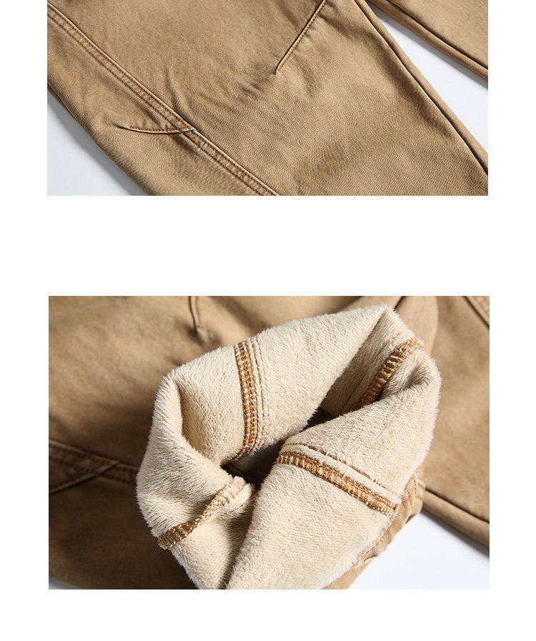 Fleece-lined thickened vintage American loose straight-leg pants for men, khaki casual pants, 2026 new work pants