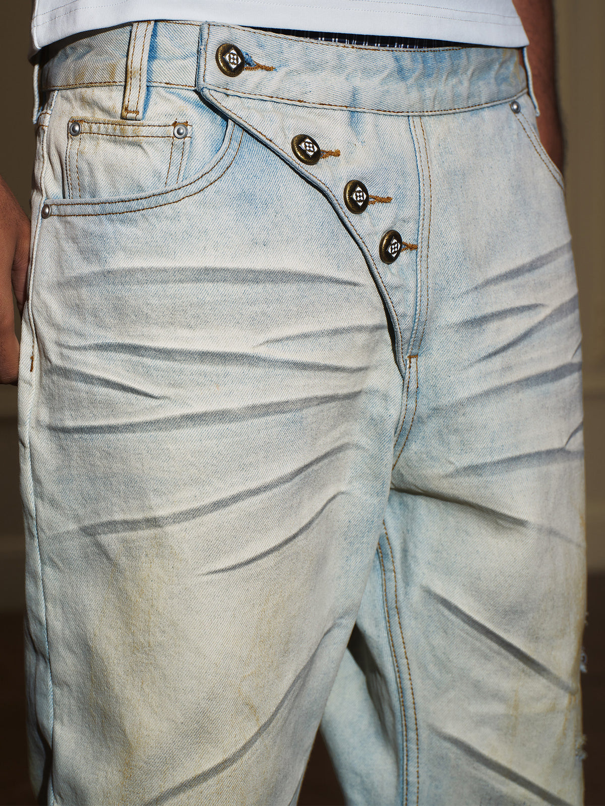 [Liu Ye's style] YADcrew retro ripped washed wide-leg jeans for men, loose and slimming high street pants