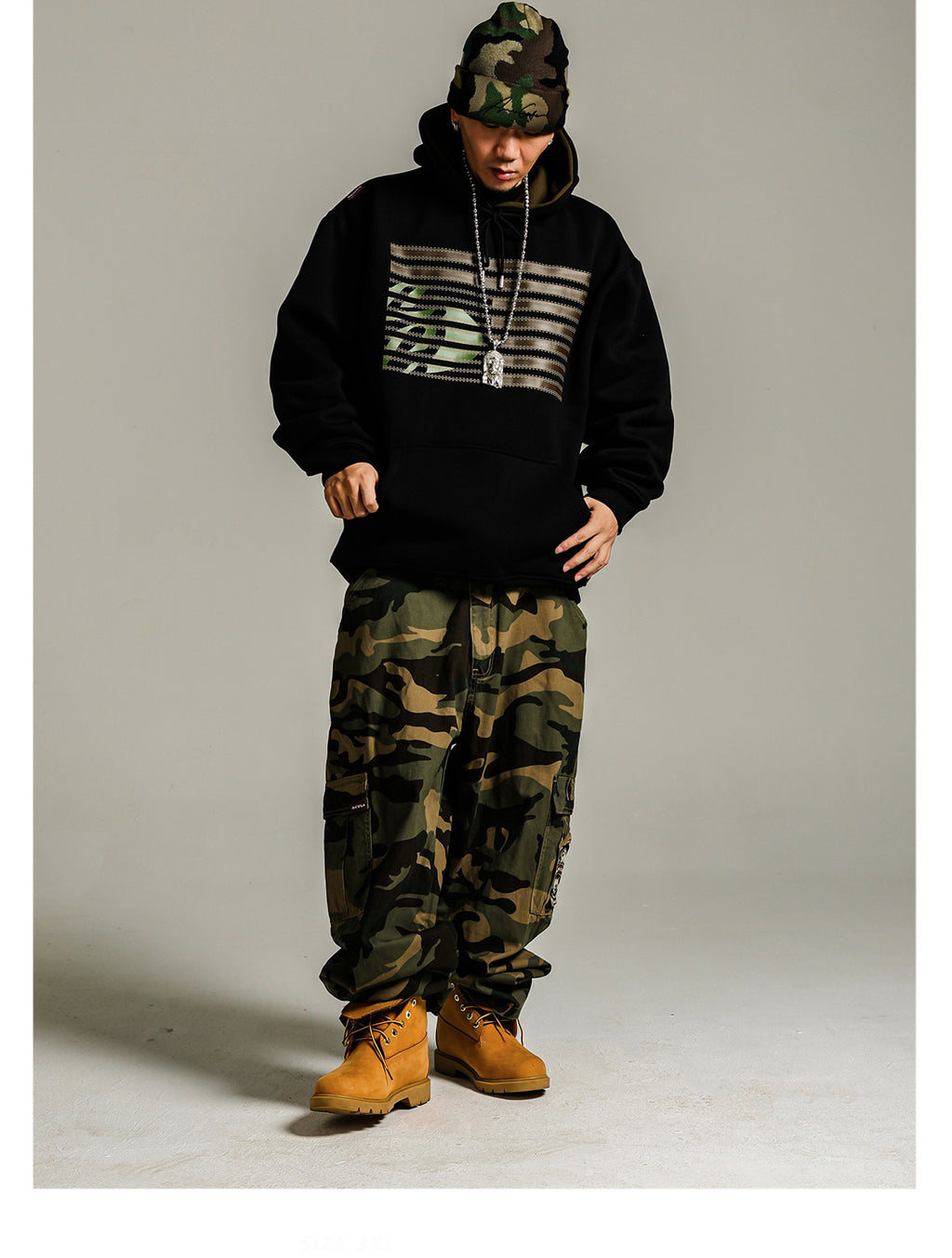 ACUSA American retro street hip hop Citi LOGO three-dimensional print color blockage heavy pullover hooded sweatshirt for men