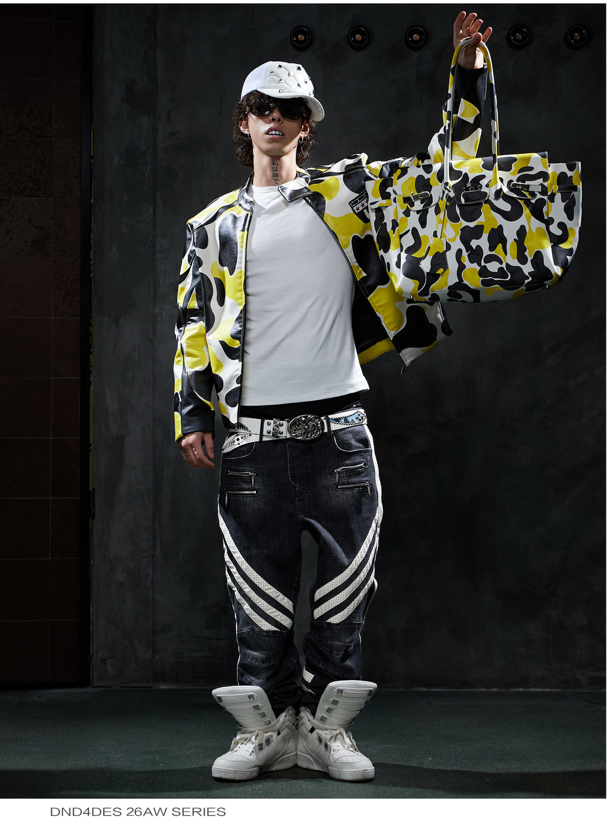 DND4DES Retro vintage functional denim pants, American street hip-hop patchwork slim motorcycle pants