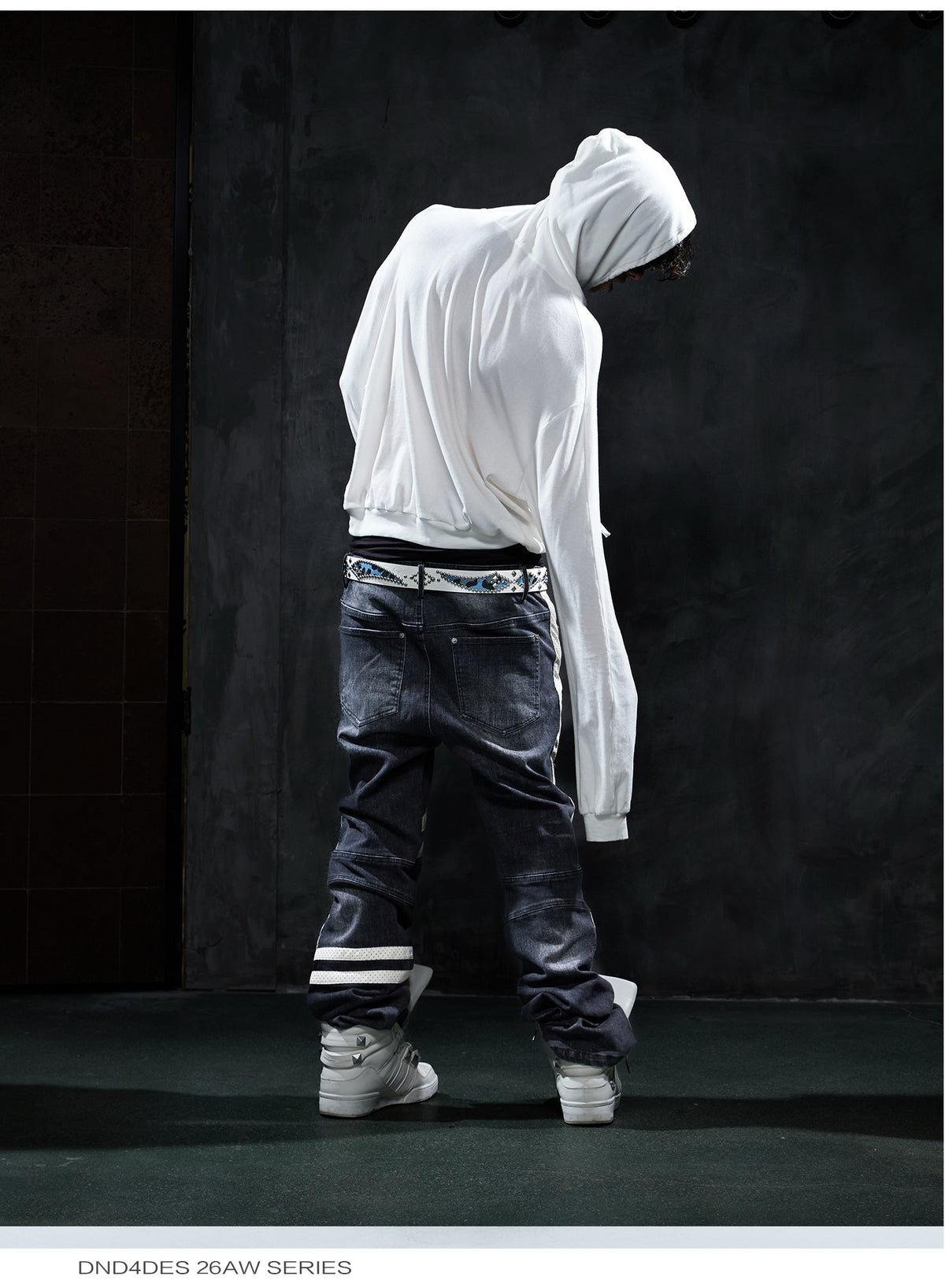 DND4DES Retro vintage functional denim pants, American street hip-hop patchwork slim motorcycle pants