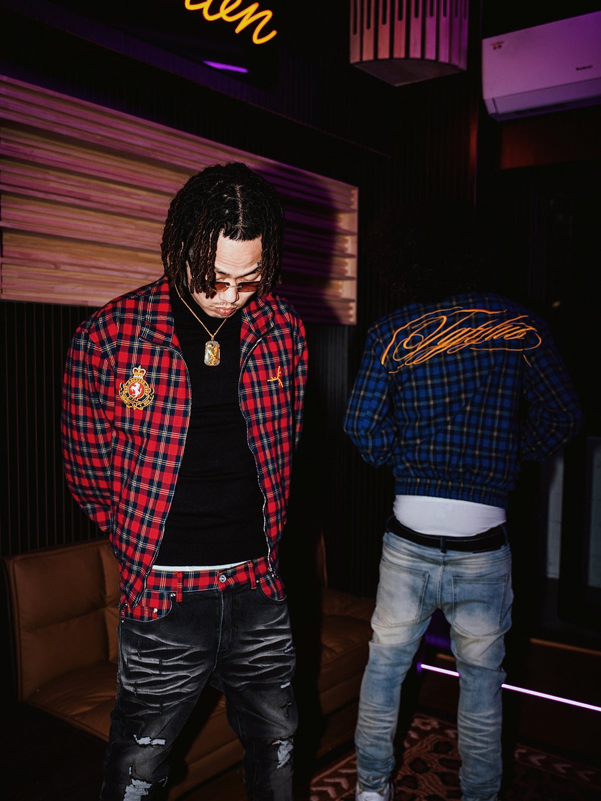 TGFCLUB American Street Hip Hop Vintage Plaid Embroidered Short Slim Jacket Jacket