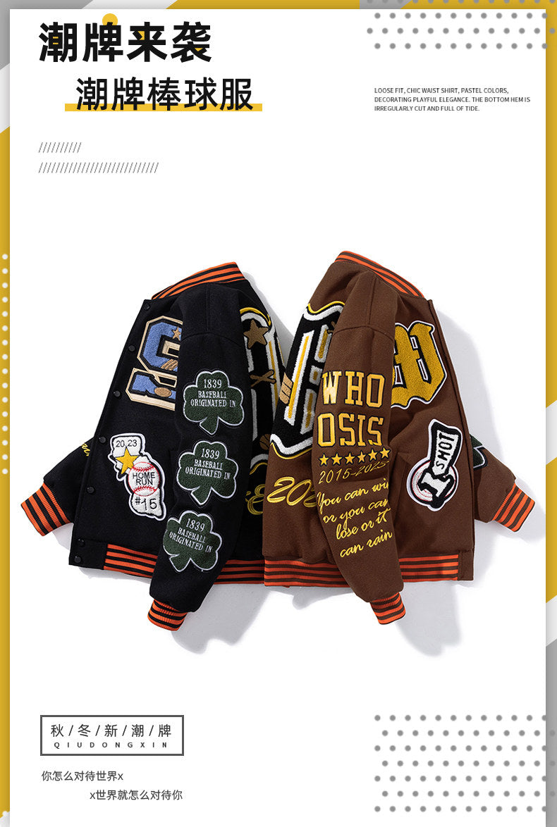 MUSONMU wool baseball jackets for men and women, American street hip-hop loose jackets for autumn and winter, thickened jackets