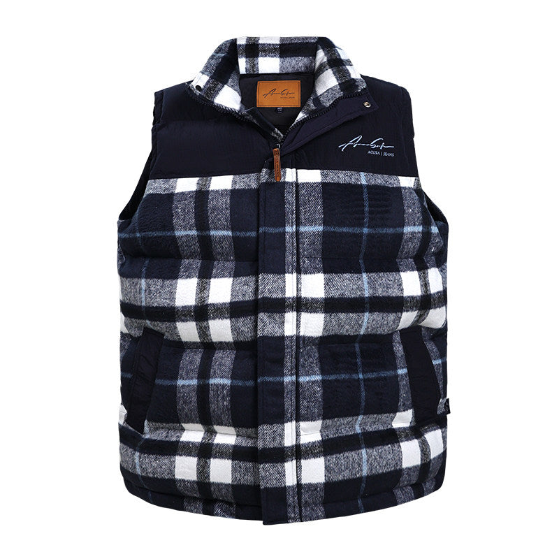 ACUSA retro hip-hop street woolen plaid color-block thickened padded heavy windproof and cold-proof vest for autumn and winter men