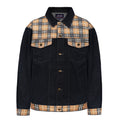 Acusa American Streetwear Vintage Plaid Stitching Hard Material Black Denim Jacket Hip Hop Fall Winter Jacket Men
