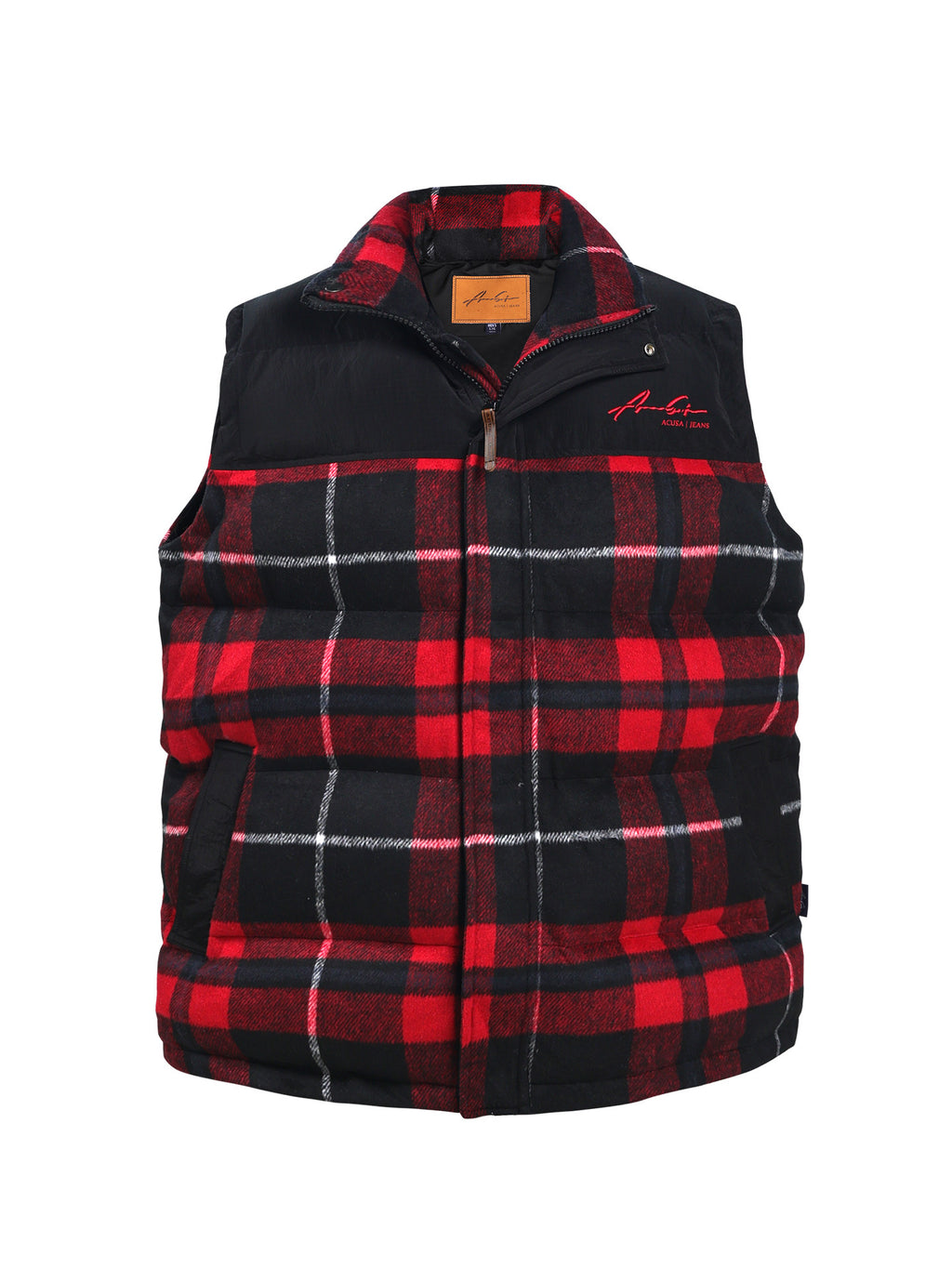 ACUSA retro hip-hop street woolen plaid color-block thickened padded heavy windproof and cold-proof vest for autumn and winter men