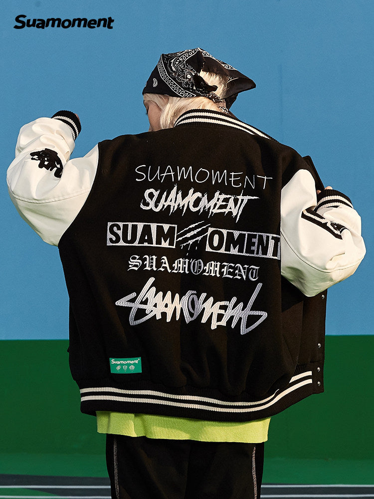 Suamoment Blood Claw Scratch Badge Slogan Baseball Uniform Autumn Couple Jacket National Hip Hop Street Top