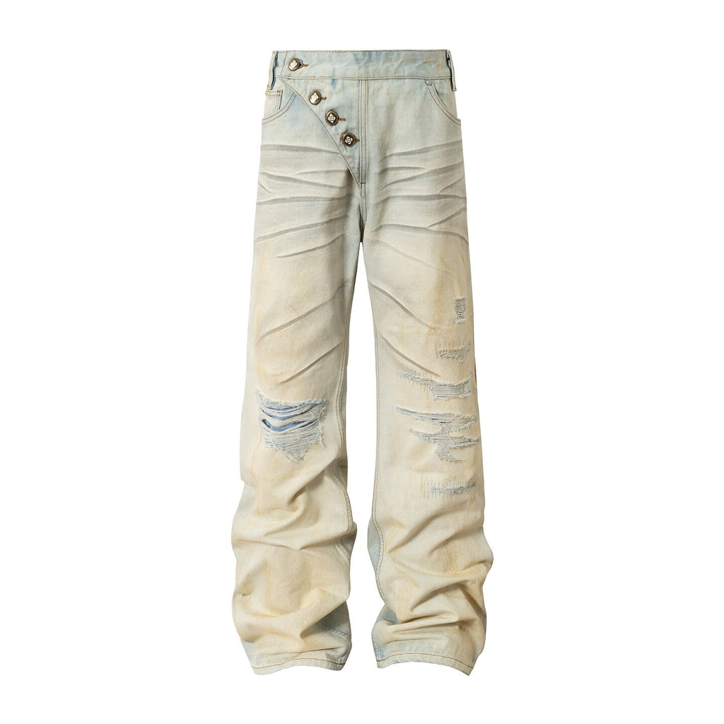[Liu Ye's style] YADcrew retro ripped washed wide-leg jeans for men, loose and slimming high street pants