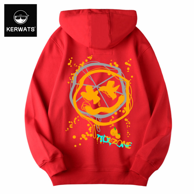 KERWATS Plus Size Trendy Japanese Smiley Face Graphic Print Knit Sweater Fat Plus Plus Couple Hooded Sweatshirt Men