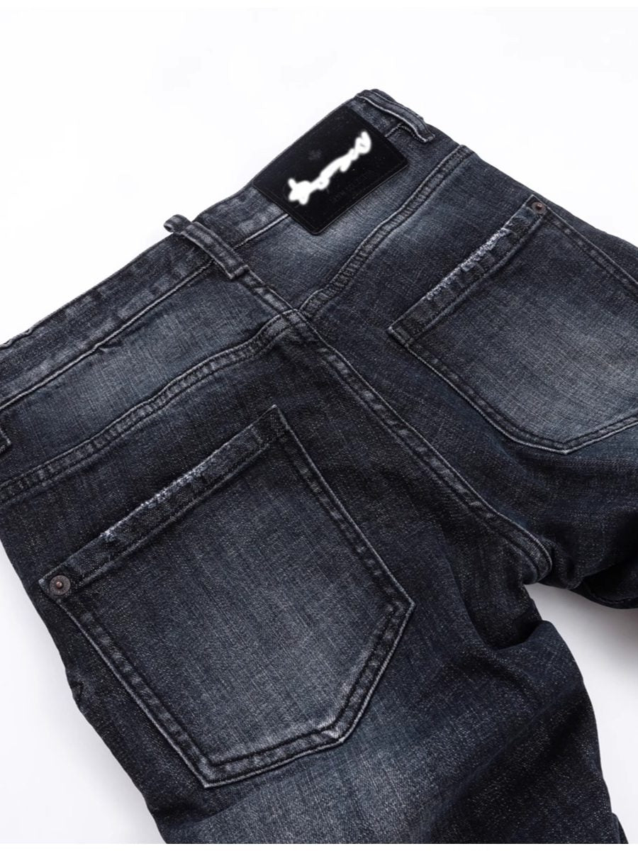 D Jeans Skinny Ripped Jeans American High Street Star Patch Slim Fit Men's Pants Jeans