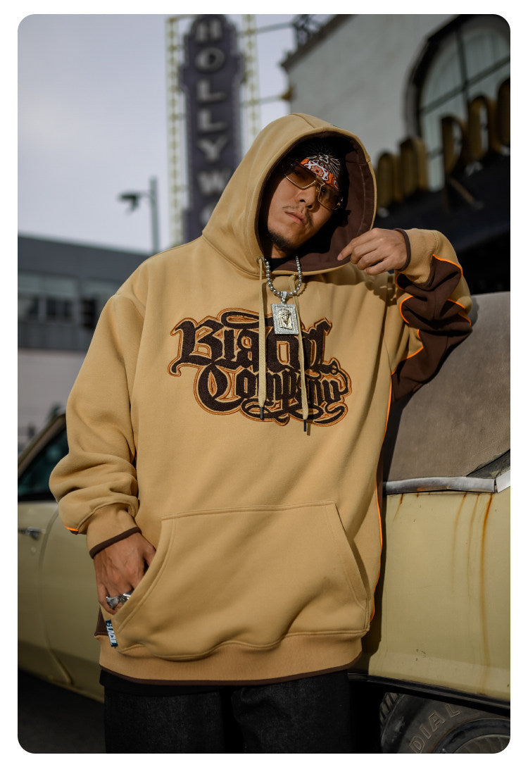 BLACUL Flower Body Word Color Block Fleece Sweatshirt Men's Loose Fat American Street Hip Hop Hoodie Jacket Autumn and Winter