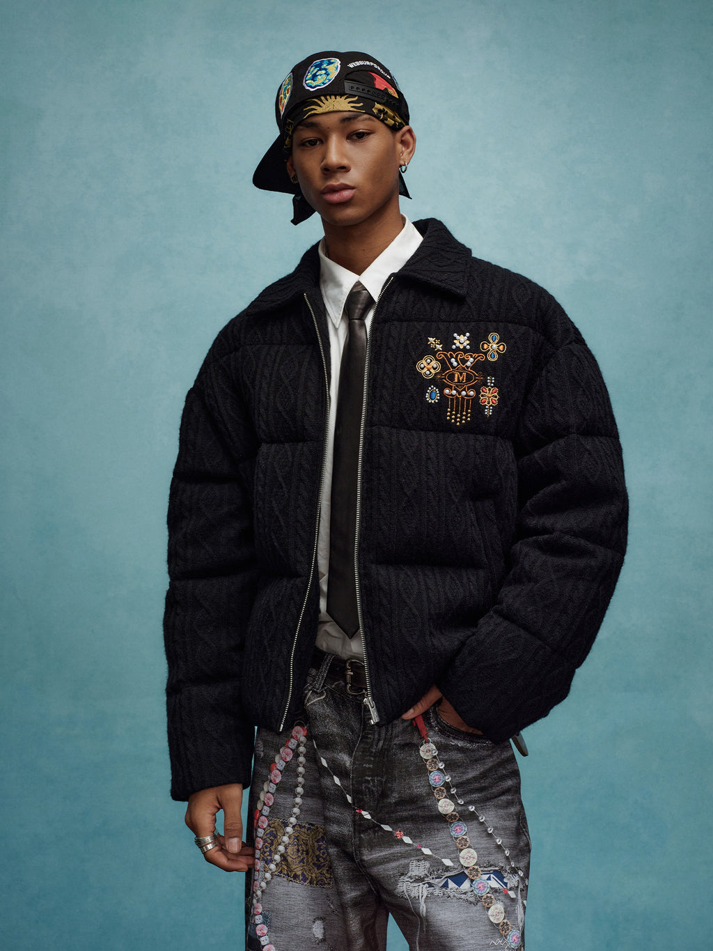 YADxMEDM co-branded [graphene cotton self-heating] vine cable cotton jacket cotton jacket thickened jacket large lapels