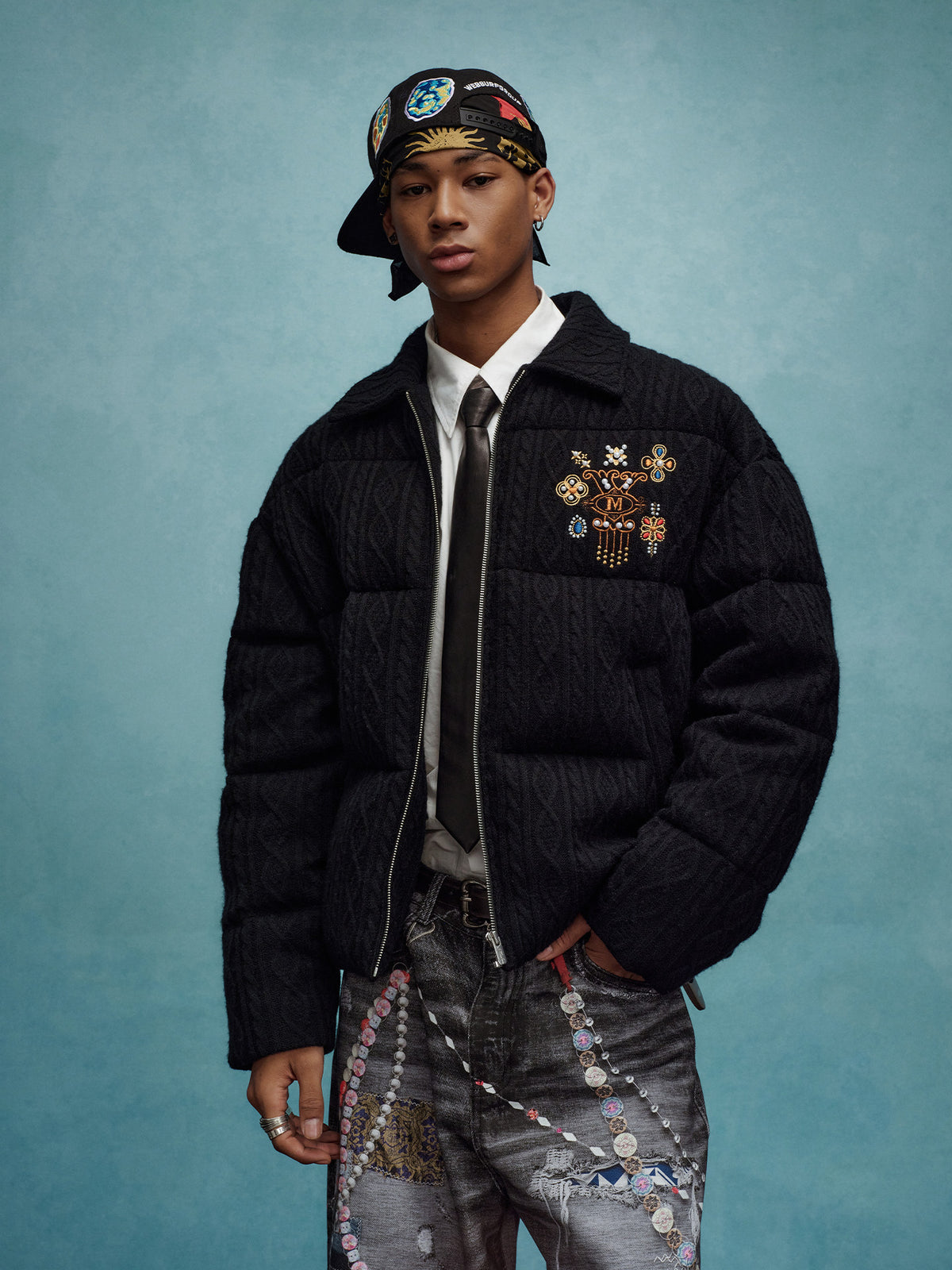 YADxMEDM co-branded [graphene cotton self-heating] vine cable cotton jacket cotton jacket thickened jacket large lapels