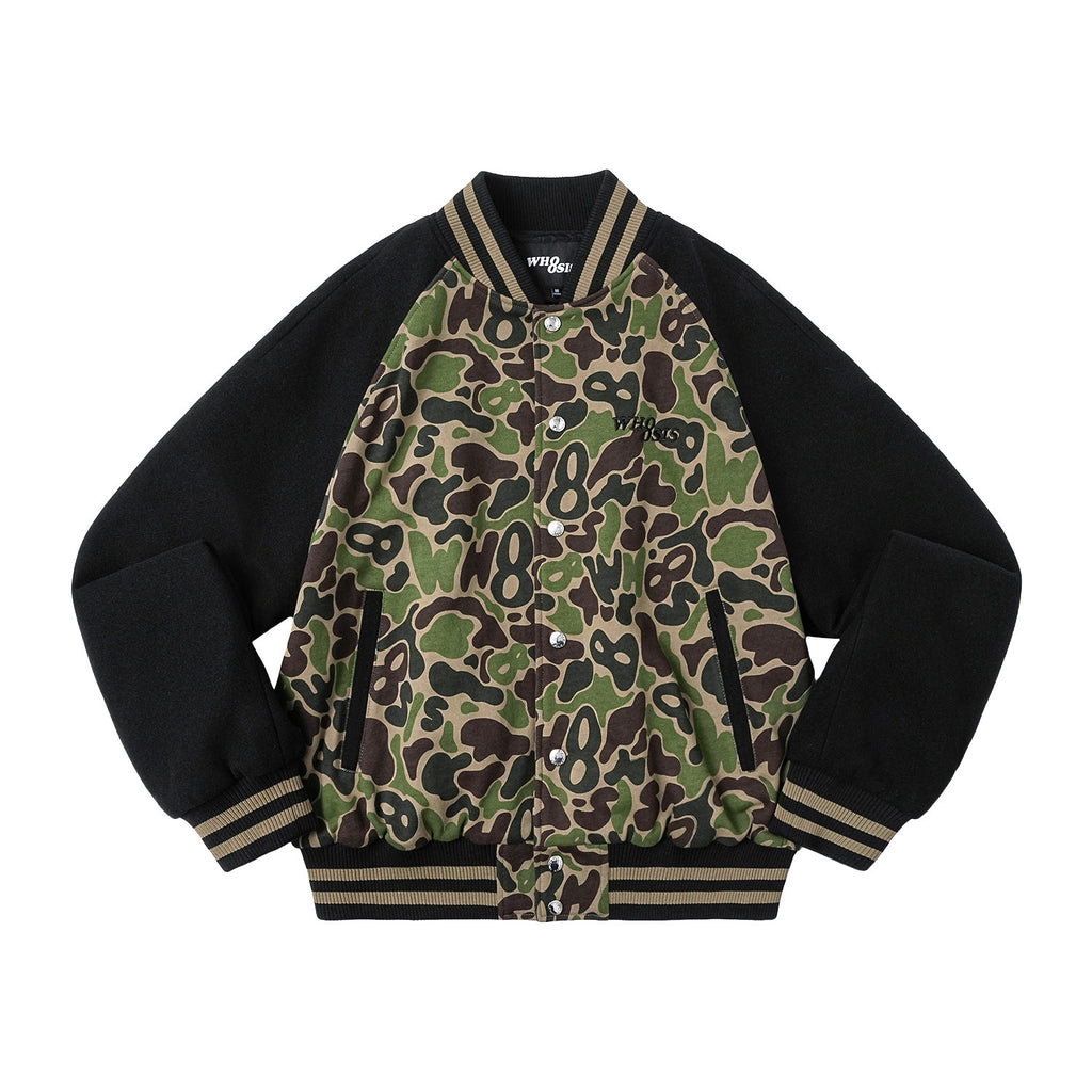 WHOOSIS (unknown name) camouflage basic logo raglan sleeve baseball jacket padded for autumn and winter men