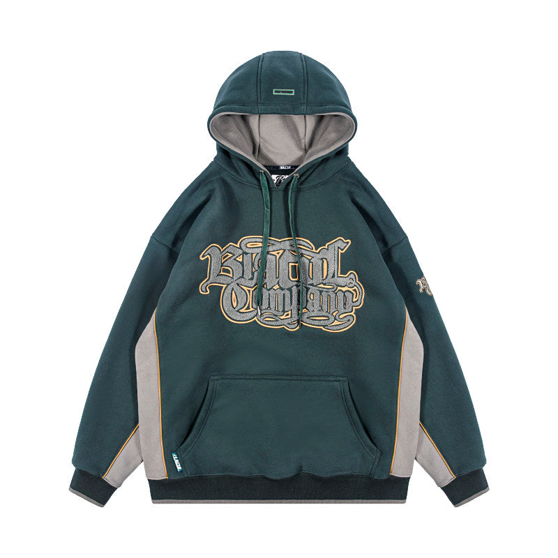 BLACUL Flower Body Word Color Block Fleece Sweatshirt Men's Loose Fat American Street Hip Hop Hoodie Jacket Autumn and Winter